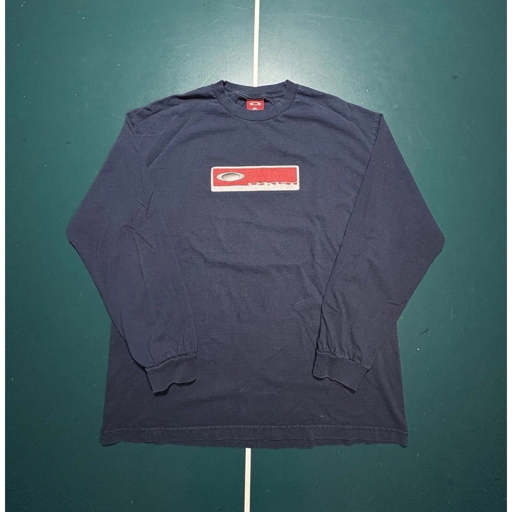 Vintage Oakley Software Long Sleeve T Shirt XL Navy Blue Chrome Rare Center Logo